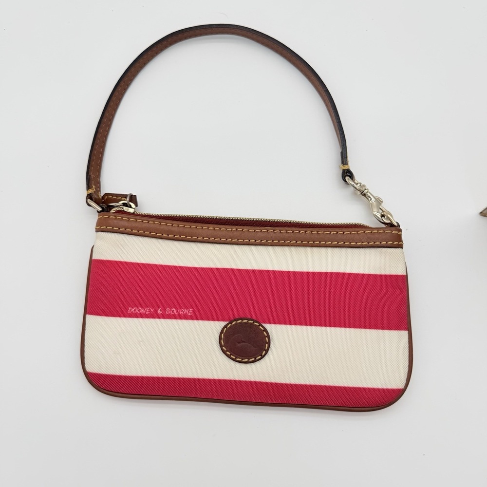 Dooney & Bourke Wristlet Red Stripe Brown Leather Small